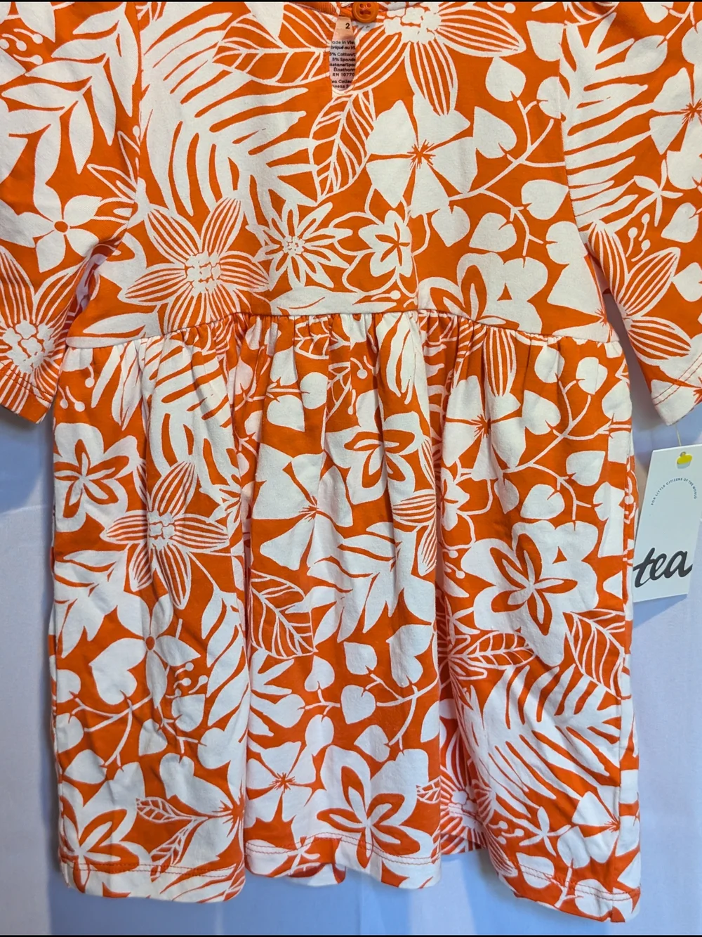 Tea Collection Orange and White Floral Short-Sleeve Dress